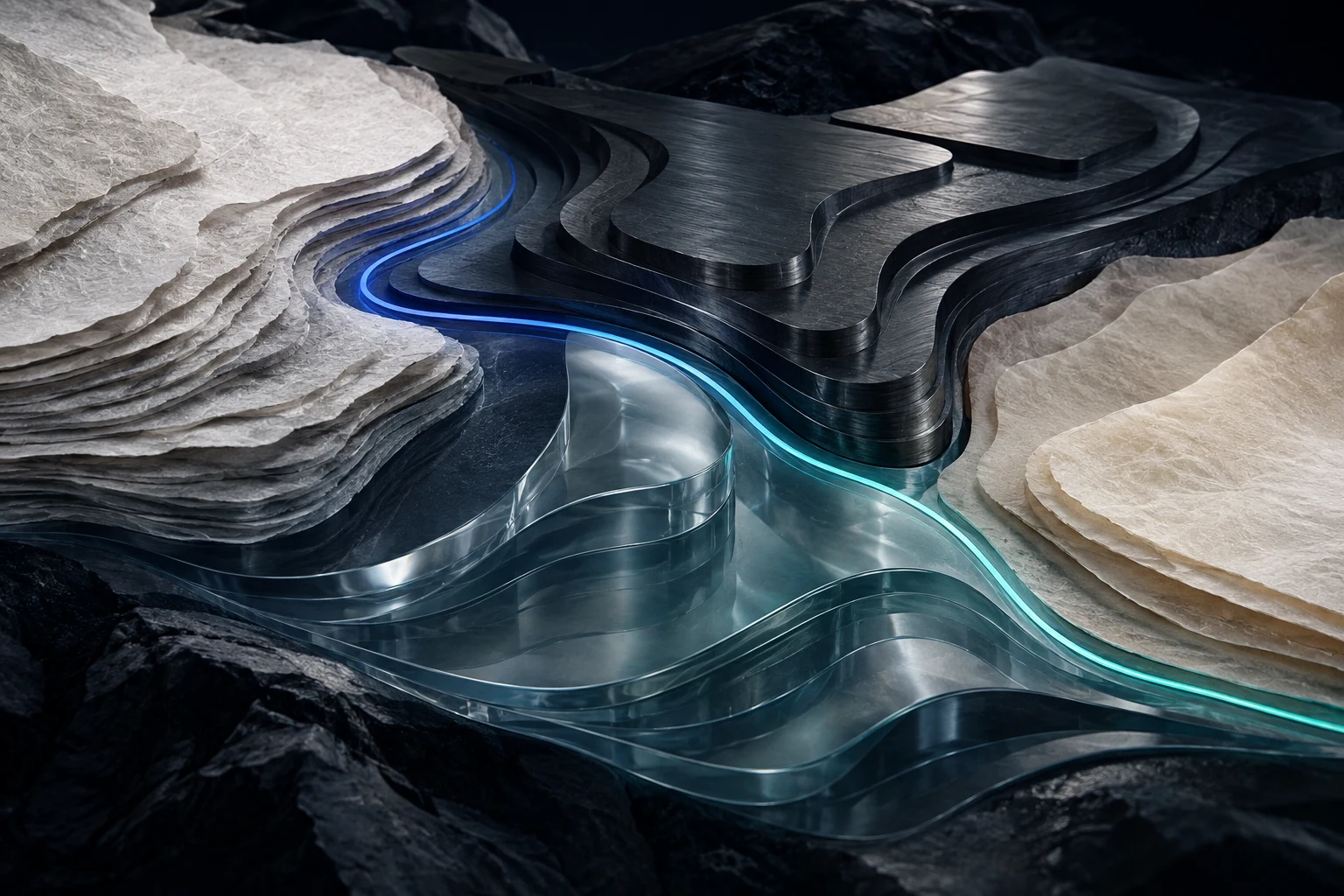 Distinct material landscapes connected by one coherent operating path