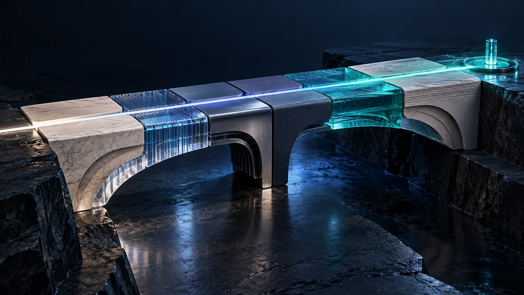 Six interlocking material workstreams forming one stable production bridge